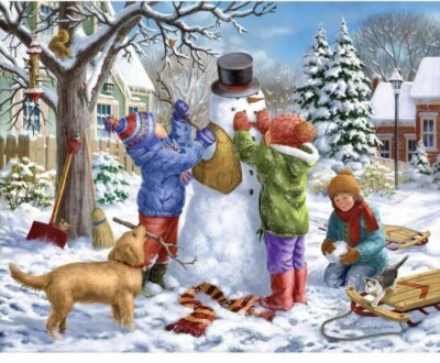 PUZZLE BROCAS Y PIEZAS "CONSTRUYENDO UN MUÑECO DE NIEVE EN UN DÍA DE NIEVE" 300 PIEZAS GRANDES gw Foto 1 de 3