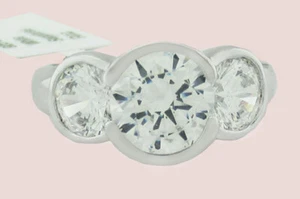 LAB CREATED WHITE SAPPHIRE 4.56 Cts THREE STONES RING .925 Sterling Silver *NWT* - Picture 1 of 4