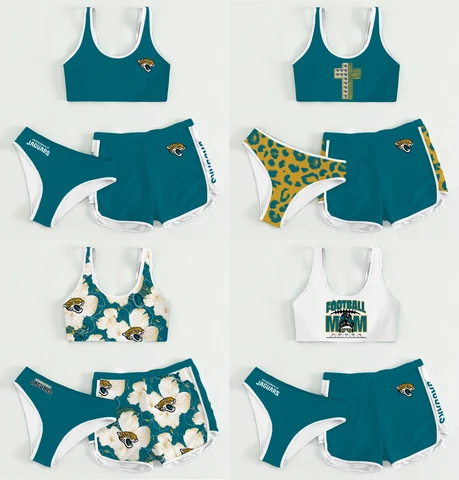 Jacksonville Jaguars Womens High Waist 3PCS Sports Outfits Crop Top W/Shorts Set Cover
