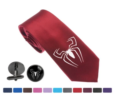Spiderman Men Woven Skinny Groom 2.5" Party Tie Necktie Cufflink Cuff Link - Image 1 of 3