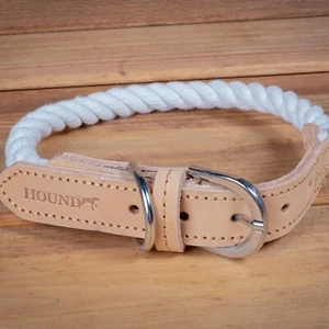 Cuello de perro ajustable trenzado con correa de cuero real cuerda de algodón med 33-41 cm - Imagen 1 de 2