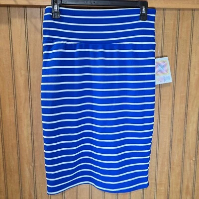 Falda LuLaRoe Cassie Azul Blanco Rayas Lápiz Elastizada Carrera Informal Talla S Foto 1 de 4