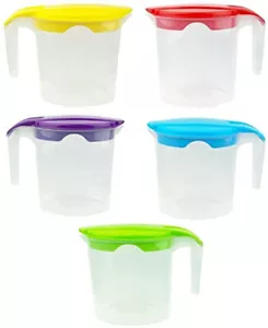 Set di 2 brocche di plastica brocca capacità 1 litro succo d'acqua coperchio colorato - Foto 1 di 11