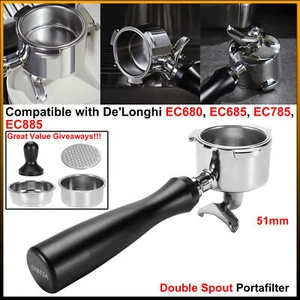51mm Double Spout Portafilter, Compatible with De'Longhi EC680/EC685/EC785/EC885 - Picture 1 of 24
