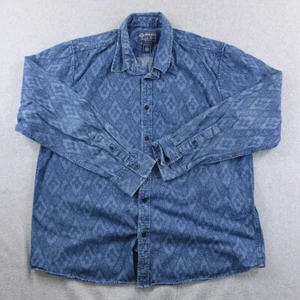 American Rag CIE Shirt Mens 2XL XXL Blue Denim Aztec Print SouthWestern Heavy - Picture 1 of 10