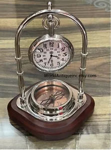Reloj de mesa náutico barco escritorio brújula marítima con antiguo reloj colgante - Imagen 1 de 2