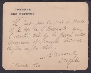 Andre Renard, France Minister of Labor, signed 1920 handwritten card - Picture 1 of 2