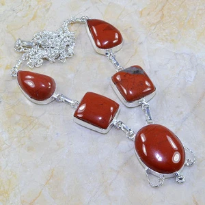 Fatto a Mano Naturale Ematite Diaspro 925 Argento Sterling Collana 21 " #X13422 - Foto 1 di 1