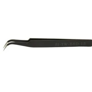 116 mm Edelstahl ESD-sicher gebogen spitz Pinzette antistatisch Elektronik - Bild 1 von 2