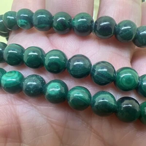 7mm Handmade Gemstone 100% Natural Malachite Stretch Bracelet Round Bead 7.5" - Picture 1 of 10