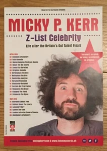 Micky P. Kerr “Z-List Celebrity” A5 gira por el Reino Unido abril - mayo 2019 promoción folleto comedia - Imagen 1 de 3