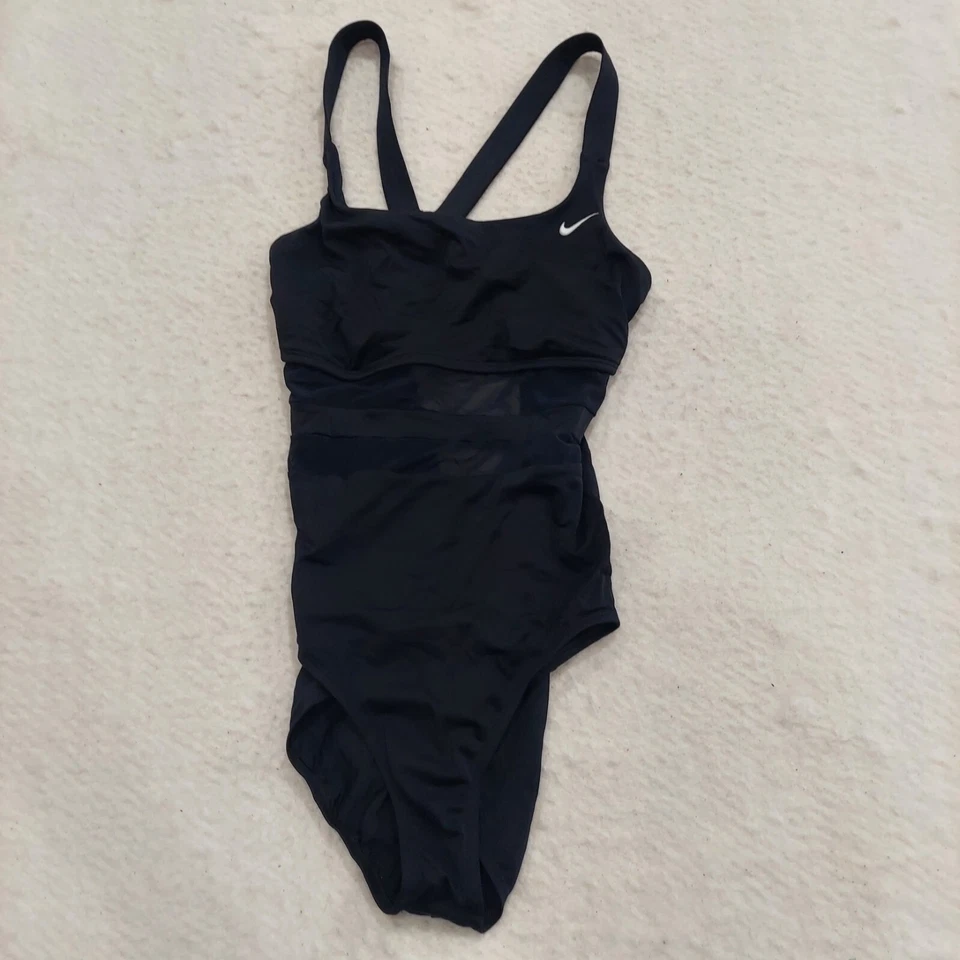 Nike ONE PIECE SWIMSUIT Womens Size 32" Chest 28.5" Length NO Tag Black Logo - Image 1 of 4