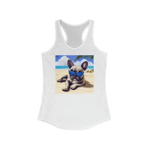 Frenchie French Bulldog Racerback Tank Top T Shirt Dog Art Tee Womens Summer - Picture 1 of 3