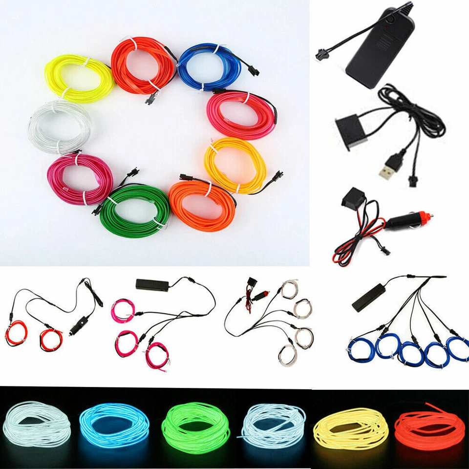 1-5M LED Car Interior Atmosphere EL Wire Neon String Strip Light Rope Tube Lamp - Image 1 of 4