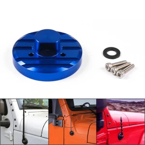 Aluminum Antenna Base Protective Cover For 07-Current Jeep Wrangler JK JL Blue - Picture 1 of 6