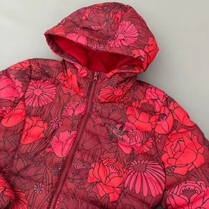 Adidas Floral Puffer Jacket Full Zip Hooded Lightweight Coat S - Picture 1 of 9