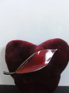 David Andersen Norway Sterling Silver RARE Deep Red Enamel Leaf Brooch - Picture 1 of 10