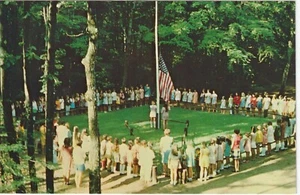 flag raising at girls camp Silver Ranch White Lake Wisconsin Kolorvue  postcard - Picture 1 of 3