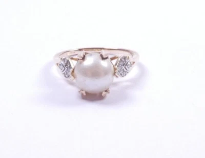 Anillo 9 quilates oro amarillo talla N perla y diamante perla 8 mm Foto 1 de 4