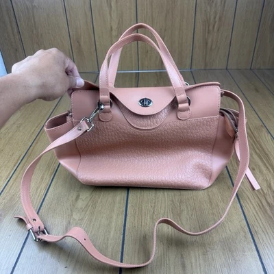 Nicoli Italian Leather Satchel Woman’s Designer Purse Bag dark pink almost orang - Image 1 of 4