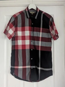Burberry London Shirt Size L Short Sleeved Red Black Checked Cotton - Picture 1 of 10