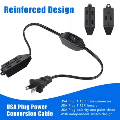 Nema 1 15P To Nema 1 15R Power Cord 2 Pin 3 Sockets 2.1Ft Power Conversion C BAJ - Image 1 of 4