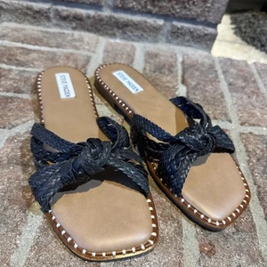 Steve Madden Wilmah Slide Sandals 8.5 Black Knotted - Picture 1 of 11