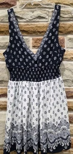 Vestido boho sin mangas Aeropostale para mujer cintura ajustada talla M azul marino marfil - Imagen 1 de 14