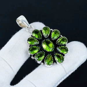 Peridot Gemstone Pendant 925 Sterling Silver Handmade Floral Pendant For Gifts - Picture 1 of 4