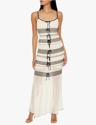 Forever 21 Striped Organza Cami Maxi Dress Womens Size XS Bow Embellished  - Image 1 of 4
