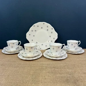 13 X PIECE VINTAGE ROYAL ALBERT 'STAR OF EVE' BONE CHINA TEA SET & CAKE PLATE - Picture 1 of 18