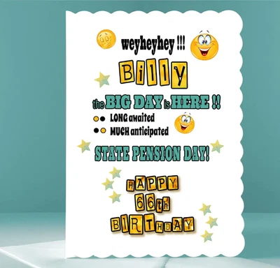 Personalised 66th State Pension Birthday Card for man or woman Greetings card - Image 1 of 4