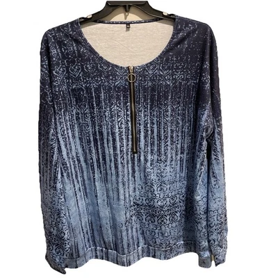 Blusa Camisa Mujer Manga Larga Cuarto Cremallera Azul Plus 3XL Foto 1 de 4