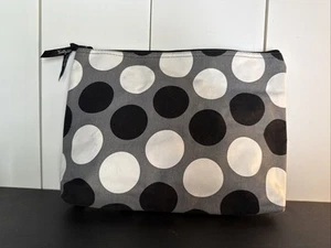 Thirty One Polka Dot Large Makeup Bag Black Gray White Zip Up Pouch 12” x 9” - Picture 1 of 9