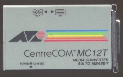 CONVERTIDOR/TRANSCEPTOR DE MEDIOS ALLIED TELESYN CENTERCOM AT-MC12T 10Base-T a AUI Foto 1 de 4