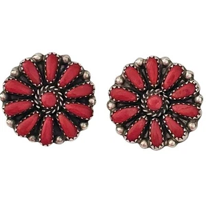 Vtg NATIVE AMERICAN NAVAJO STERLING CORAL EARRINGS VIOLET NEZ Large 1" - Picture 1 of 7