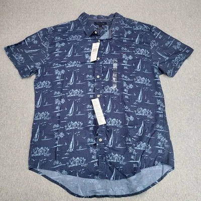 Camisa tropical Tommy Hilfiger Island velero floral para hombre talla XXL azul lino Foto 1 de 4