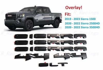 Overlay 6PCS Matte black Sierra 4X4 SLT Emblems 2019+ Sierra 1500 2500HD 3500HD - Image 1 of 4