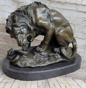 HEAVY LARGE FAMOUS CLASSICAL ART LION AND SNAKE BRONZE STATUE SCULPTURE ART DECO - Picture 1 of 9