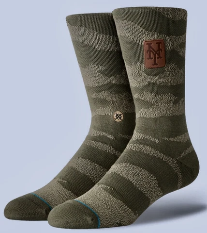 STANCE MLB New York Mets Utility Green Tan Camo Crew Socks NEW Mens M Shoe 6-8.5 Cover