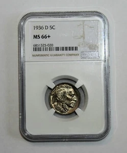 1936 D NGC MS66 + Indian Head Buffalo Nickel TOP POP Graded 5c Coin MS67 Look - Picture 1 of 4