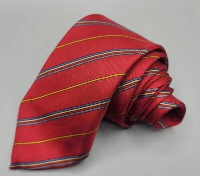 Corbata de seda a rayas borgoña con amarillo Lanvin Paris Designer para hombre Foto 1 de 4