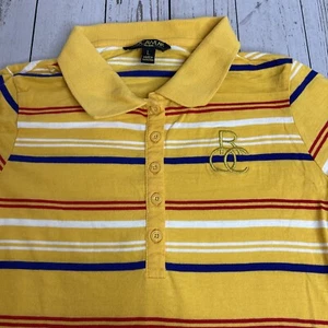 Rocawear Striped Polo Shirt Short Sleeve Womens Size Large Yellow Blouse - Picture 1 of 6