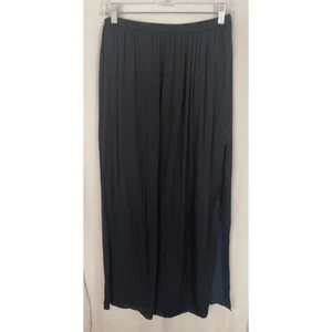 Zara Maxi Skirt Womens L Navy Blue Long Side Slits Elastic Waist Sheen - Picture 1 of 7