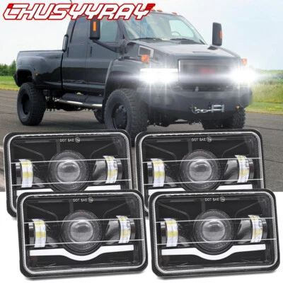 For GMC C4500 C5500 Topkick 2003-2009 4PC Chrome 4x6" LED Headlights Hi/Lo Beam - Image 1 of 4