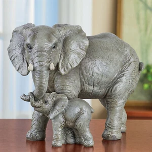 Realistic Elephant Mother with Cub Playing Statue Figurine Tabletop Home Decor - Picture 1 of 3
