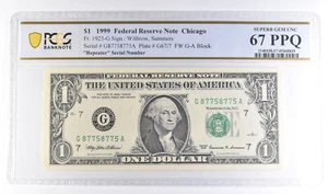 1999 $1 Chicago FRN Fr#1925-G Repeater Serial Superb Gem Unc 67 PPQ PCGS *6116 - Picture 1 of 3