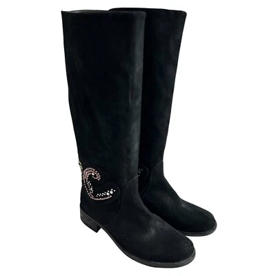 Pinko ботинки IT 37 США женщин 7 7,5 черная замша со стразами крест украшенный драгоценными камнями высокий - Изображение 1 из 4