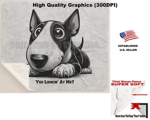 DigiPups Bull Terrier Dog Breed Lookin At Me Cartoon Sherpa Fleece Throw Blanket - Picture 1 of 6