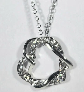 Silber Herzen Halskette verflochten mit Swarovski Kristall Klar Runde Gliederkette - Bild 1 von 3